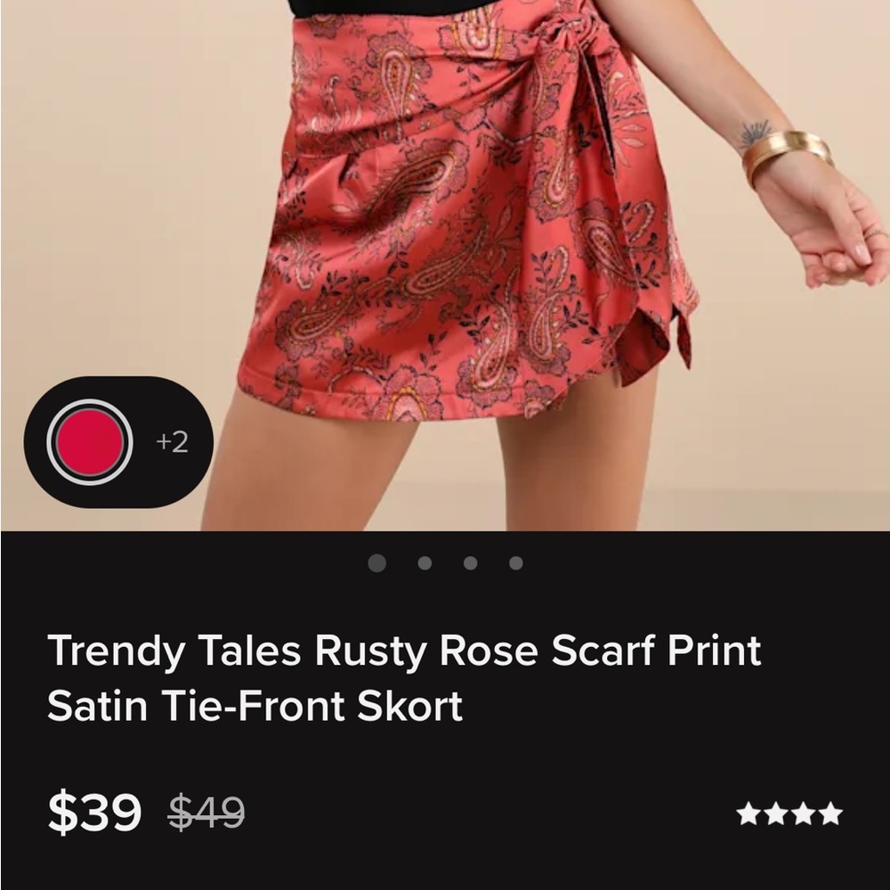 Lulus- Trendy Tales Rusty Rose Scarf Print Satin Tie-Front Skort